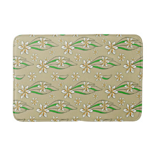 Monogram white floral Beige background Bath Mat