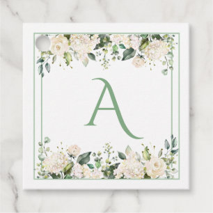 Monogram White Floral Greenery Elegant  Favour Tags