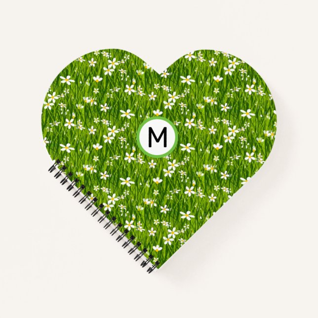 Monogram White Flowers and Plant Leaves Notebook (Front)