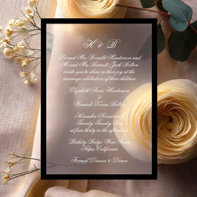 Monogram White Formal Black Frame Wedding Acrylic Invitations (Creator Uploaded)