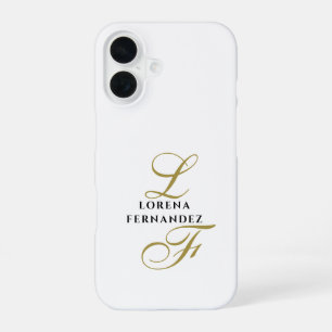 Monogram White Gold Black Elegant Minimalist Chic iPhone 16 Case