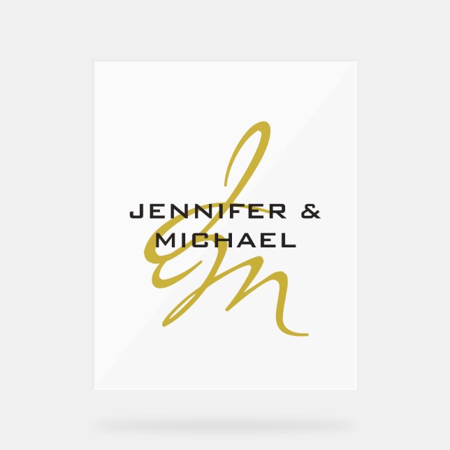 Monogram White Gold Colour Plain Modern Minimalist Acrylic Sign (Front)