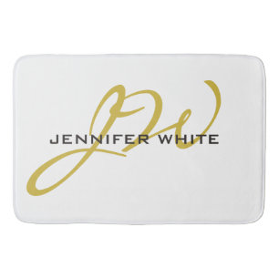 Monogram White Gold Colour Plain Modern Minimalist Bath Mat