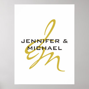 Monogram White Gold Colour Plain Modern Minimalist Poster