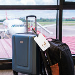Monogram white gold name elegant modern luggage tag<br><div class="desc">A classic chic white background. Personalise and add your monogram initials written with golden block letters and your name in black and golden. Modern,  trendy and simple.</div>