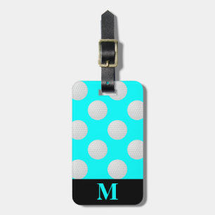 Monogram White Golf Balls, Aqua Blue Luggage Tag