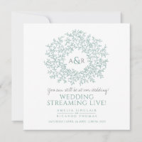 Monogram white green leaves wedding live stream