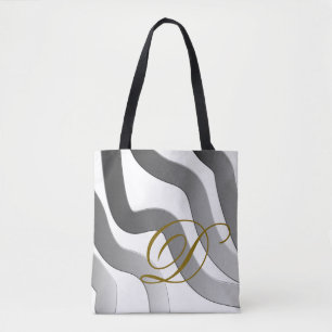 Monogram white grey gold  gradient line abstract  tote bag