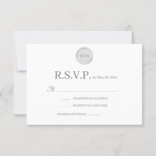 Monogram White Grey Modern Minimalist Wedding RSVP Invitation