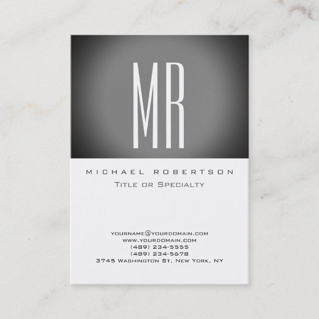 Monogram White Grey Stripe Large Business Card (Front)