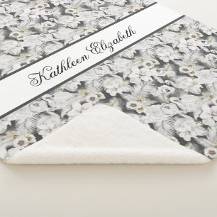Monogram White Grey Swan Floral Elegant Stylish Sherpa Blanket