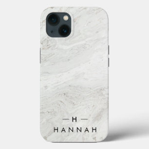 Monogram White Gry   Elegant Gold Minimalist iPhone 13 Case
