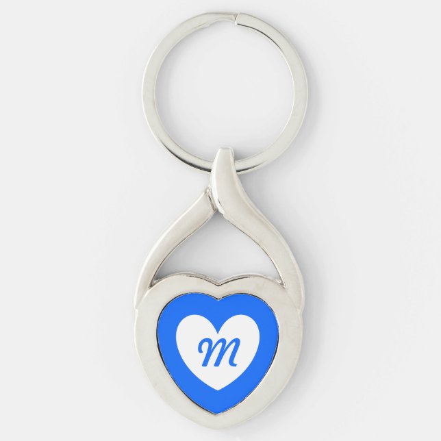 Monogram White heart on blue Key Ring (Front)