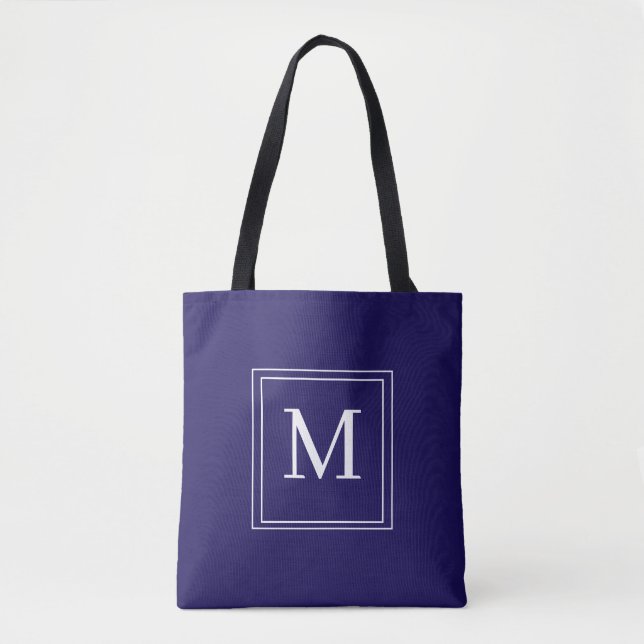 Monogram White Initial Navy Blue  Tote Bag (Front)