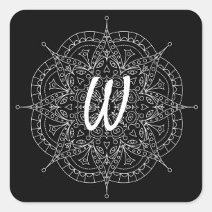 Monogram White Lace On Black Square Sticker
