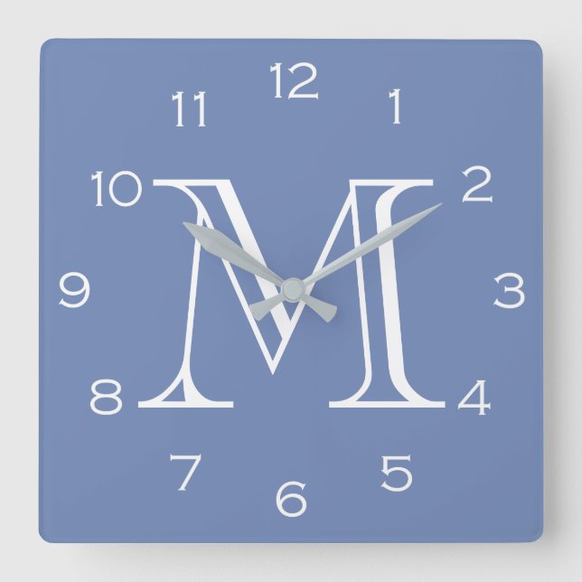Monogram White Numbers On Blue wccn Square Wall Clock (Front)
