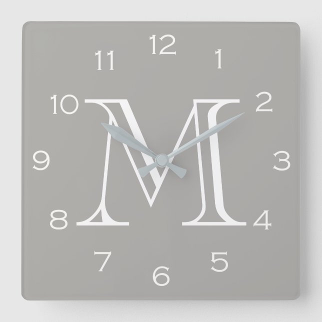 Monogram White Numbers On Grey wccn Square Wall Clock (Front)