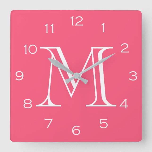 Monogram White Numbers On Pink wccn Square Wall Clock (Front)