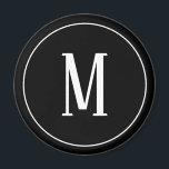 Monogram White on Black Round Magnet<br><div class="desc">A round magnet with a white monogram on a black background. Customise the magnet with your own initial or initials, colours, among other options.</div>