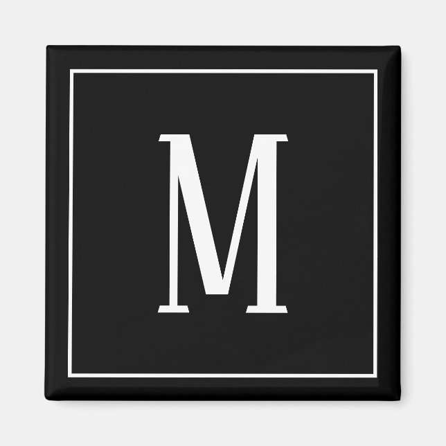 Monogram White on Black Square Magnet (Front)