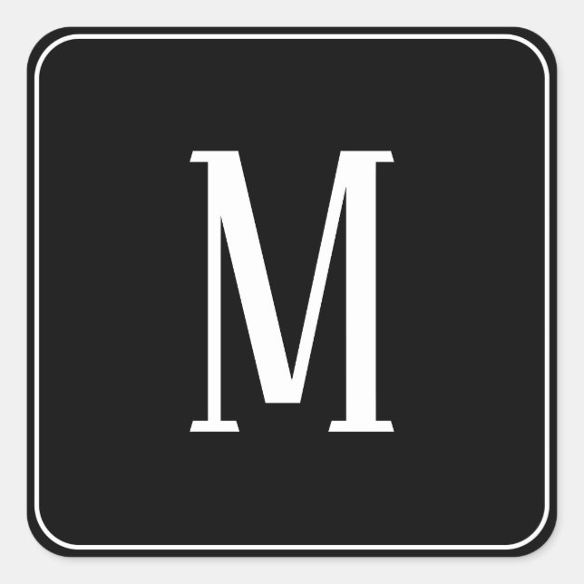 Monogram White on Black Square Sticker (Front)