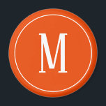 Monogram White on Bright Orange Round Magnet<br><div class="desc">A round magnet with a white monogram on a bright orange background. Customise the magnet with your own initial or initials, colours, among other options.</div>