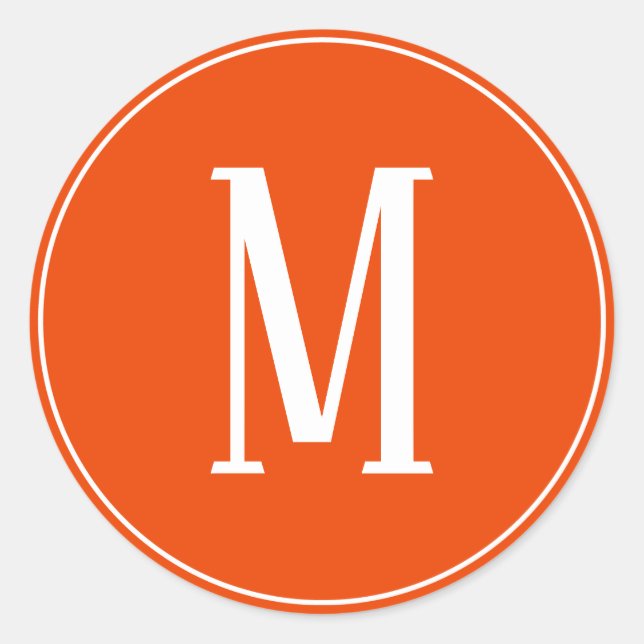 Monogram White on Bright Orange Round Sticker (Front)