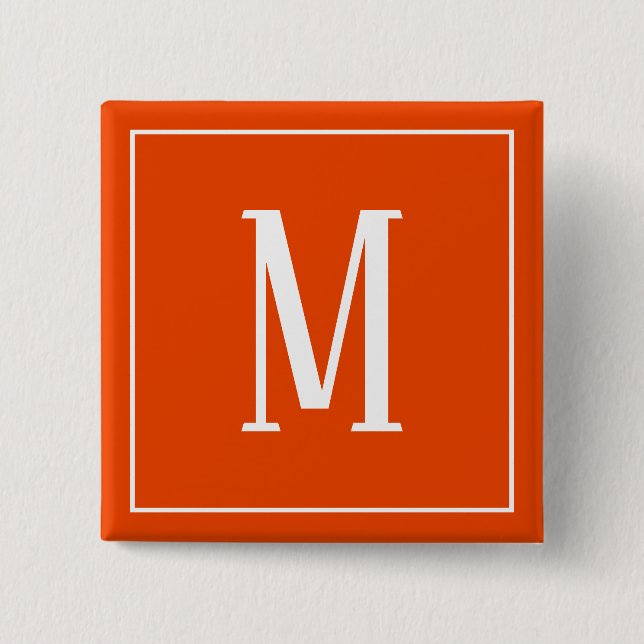 Monogram White on Bright Orange Square Button (Front)