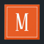Monogram White on Bright Orange Square Magnet<br><div class="desc">A square magnet with a white monogram on a bright orange background. Customise the magnet with your own initial or initials,  colours,  among other options.</div>