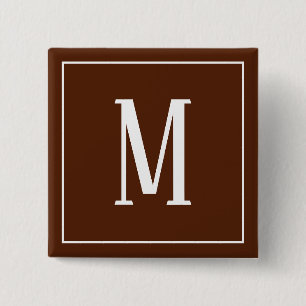 Monogram White on Brown Square Button