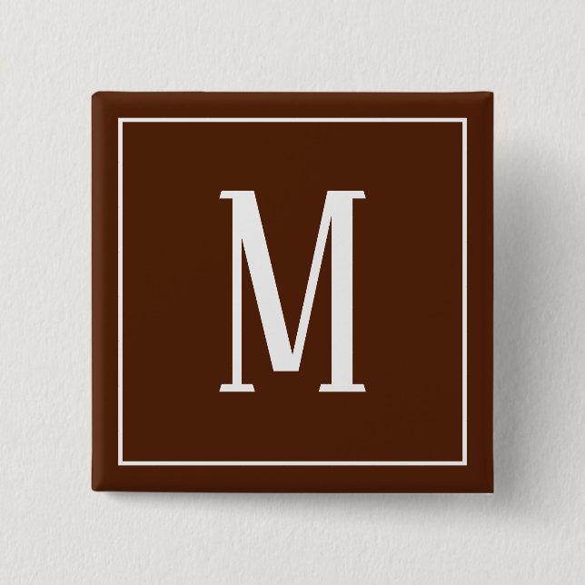 Monogram White on Brown Square Button (Front)