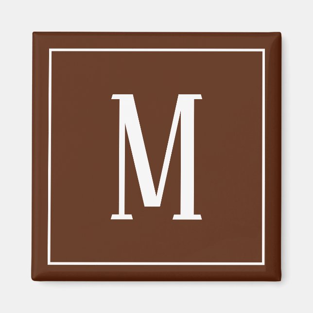 Monogram White on Brown Square Magnet (Front)