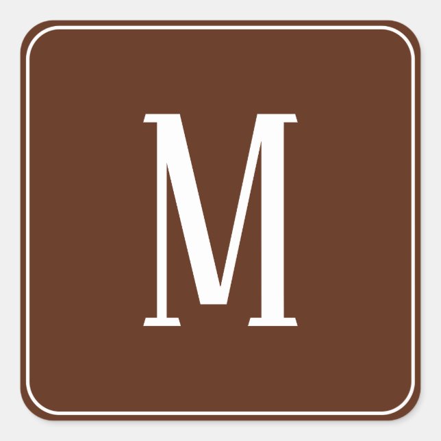 Monogram White on Brown Square Sticker (Front)