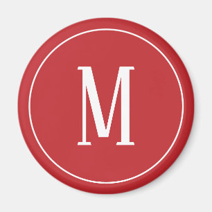 Monogram White on Dark Red Round Magnet