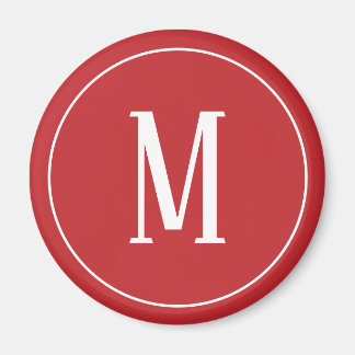 Monogram White on Dark Red Round Magnet