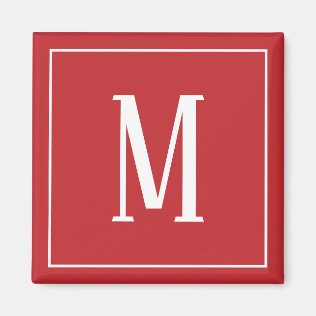 Monogram White on Dark Red Square Magnet (Front)