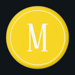 Monogram White on Golden Yellow Round Magnet<br><div class="desc">A round magnet with a white monogram on a golden yellow background. Customise the magnet with your own initial or initials, colours, among other options.</div>