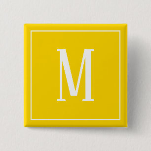 Monogram White on Golden Yellow Square Button