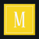 Monogram White on Golden Yellow Square Magnet<br><div class="desc">A square magnet with a white monogram on a golden yellow background. Customise the magnet with your own initial or initials,  colours,  among other options.</div>