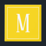 Monogram White on Golden Yellow Square Magnet<br><div class="desc">A square magnet with a white monogram on a golden yellow background. Customise the magnet with your own initial or initials,  colours,  among other options.</div>