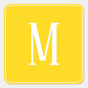 Monogram White on Golden Yellow Square Sticker