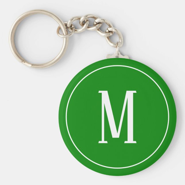 Monogram White on Green Keychain (Front)