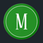 Monogram White on Green Round Magnet<br><div class="desc">A round magnet with a white monogram on a green background. Customise the magnet with your own initial or initials, colours, among other options.</div>
