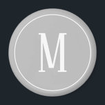 Monogram White on Grey Round Magnet<br><div class="desc">A round magnet with a white monogram on a grey background. Customise the magnet with your own initial or initials, colours, among other options.</div>