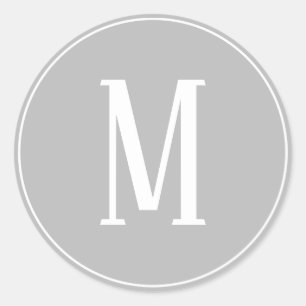 Monogram White on Grey Round Sticker