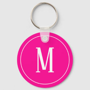 Monogram White on Hot Pink Keychain