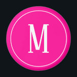 Monogram White on Hot Pink Round Magnet<br><div class="desc">A round magnet with a white monogram on a hot pink background. Customise the magnet with your own initial or initials, colours, among other options.</div>