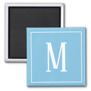 Monogram White on Light Blue Square Magnet