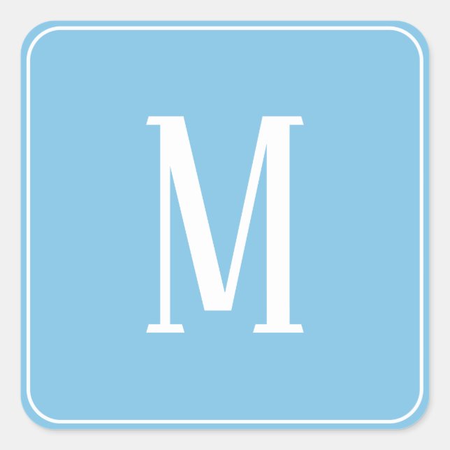 Monogram White on Light Blue Square Sticker (Front)