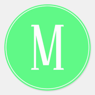 Monogram White on Light Green Round Sticker